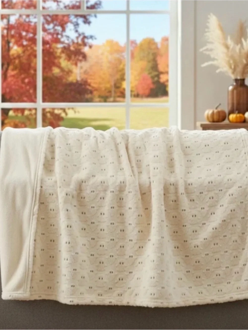 Costco Faux Fur Ghost Embroidered Halloween Fall Throw Blanket New Viral